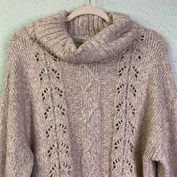 VENUS Sweater Turtle Cowl Neck Knit Ribbed Bell Sleeve Fringe Hem Cozy Warm NWT - Picture 5 of 13
